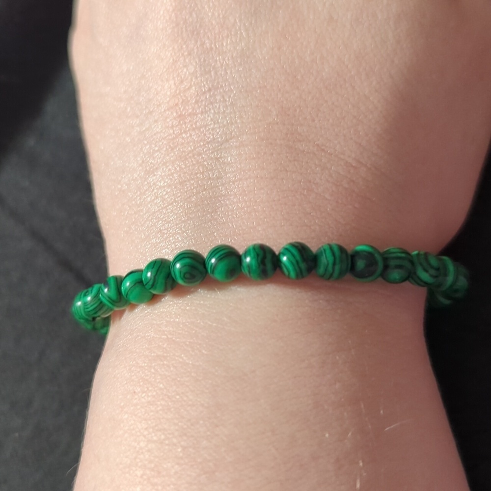 Green Malachite Gemstone Beaded Stretchy Elastic Statement Bracelet